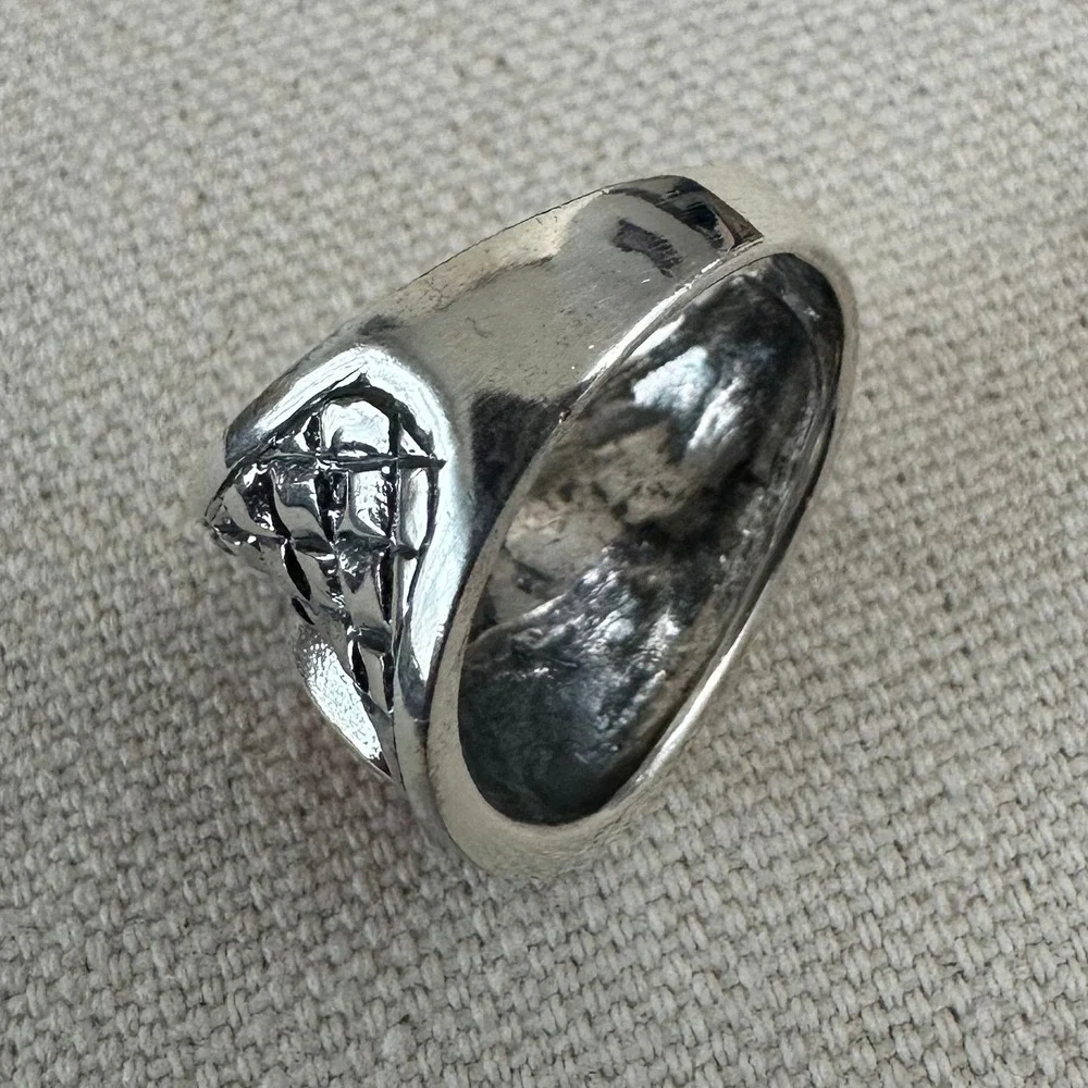Sterling‎ Silver Red Coral Ring Statement Band Textured Boho Jewelry 925 Sz 6